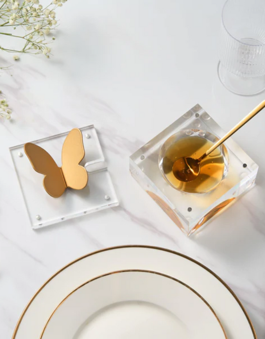 Butterfly Honey Dish with Gold Spoon