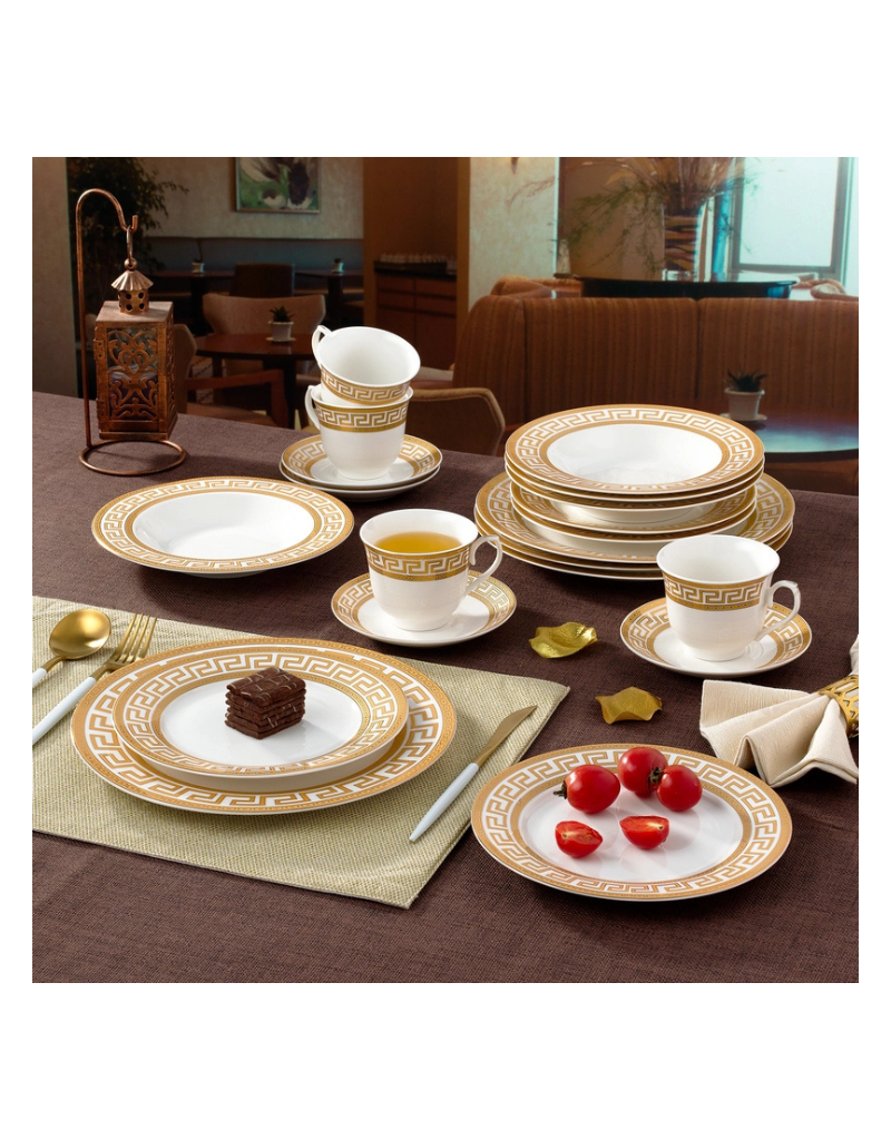 Greek Key White 20pc Stoneware Dinnerware Set