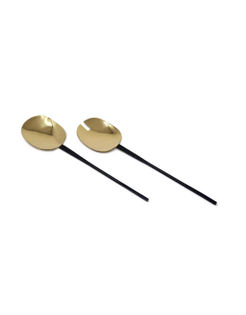 Set of 2 Gold Salad Servers with Black Handles