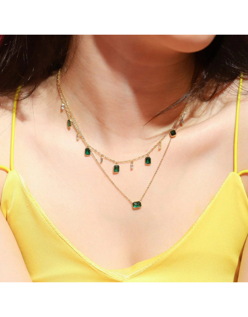Emerald East West Gemstone Bezel Necklace