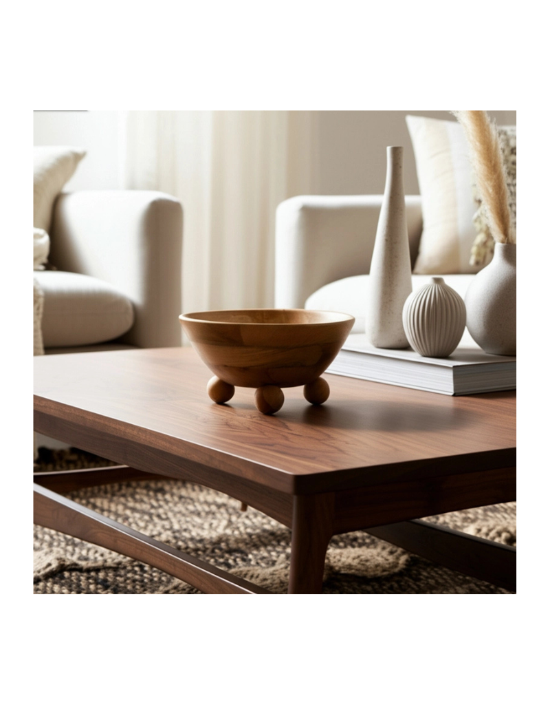 Natural Wood Bowl with Rounded Feet