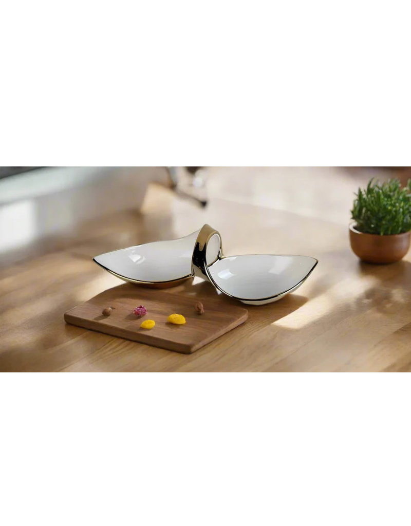 Gold & White Double Snack Bowl