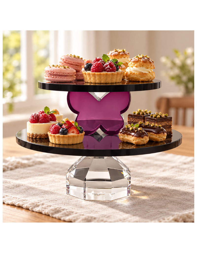 Two Tier Plum Crystal Cake Stand