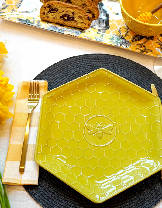 French Bees Embossed Honeycomb Plate