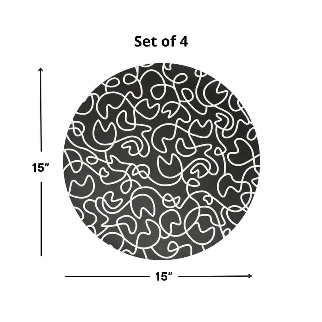 Elizabeth Sutton Collection: Black & White Squiggly Vinyl Placemat Set