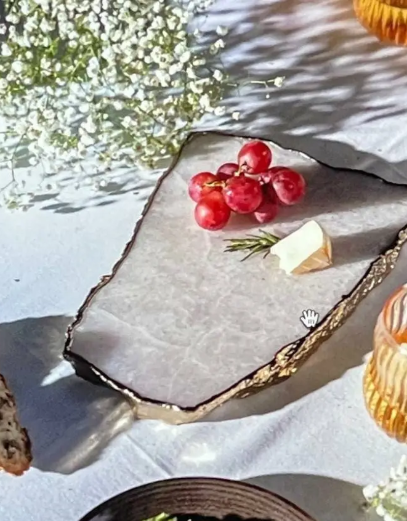 White Quartz Cheese Board with Gold Edges