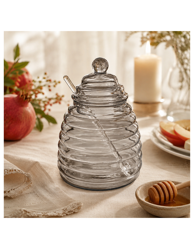 Grey Hive Glass Honey Dish with Spoon