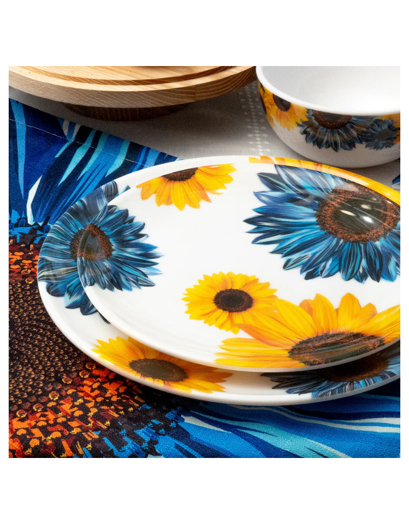 Elizabeth Sutton Collection: Blue Sunflower 12pc Melamine Dinnerware Set