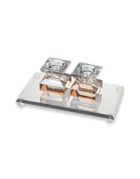 Crystal Tray with Crystal Elegant Candlesticks