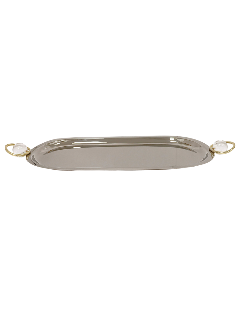 Oval Tray with Ball and Gold Ring Handles