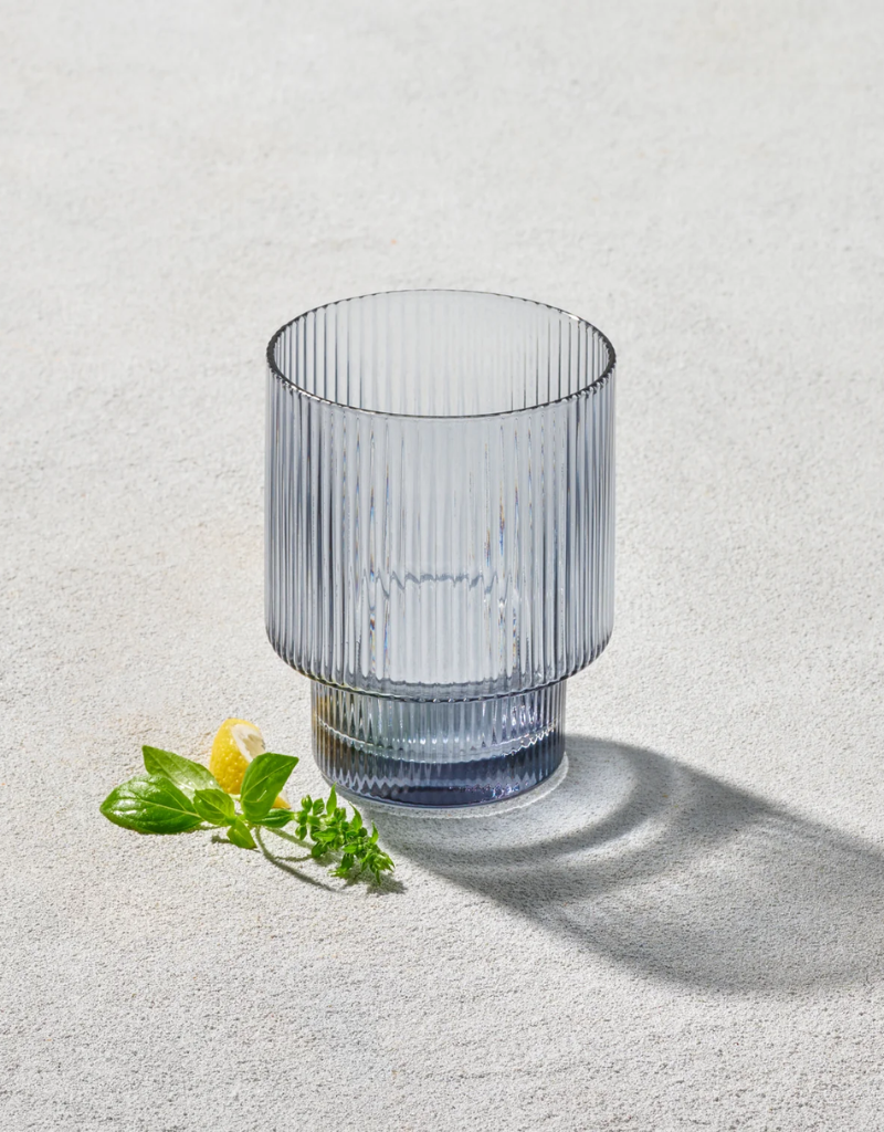 Vikko Smoke Malibu Ribbed Rocks Glasses 11 Oz
