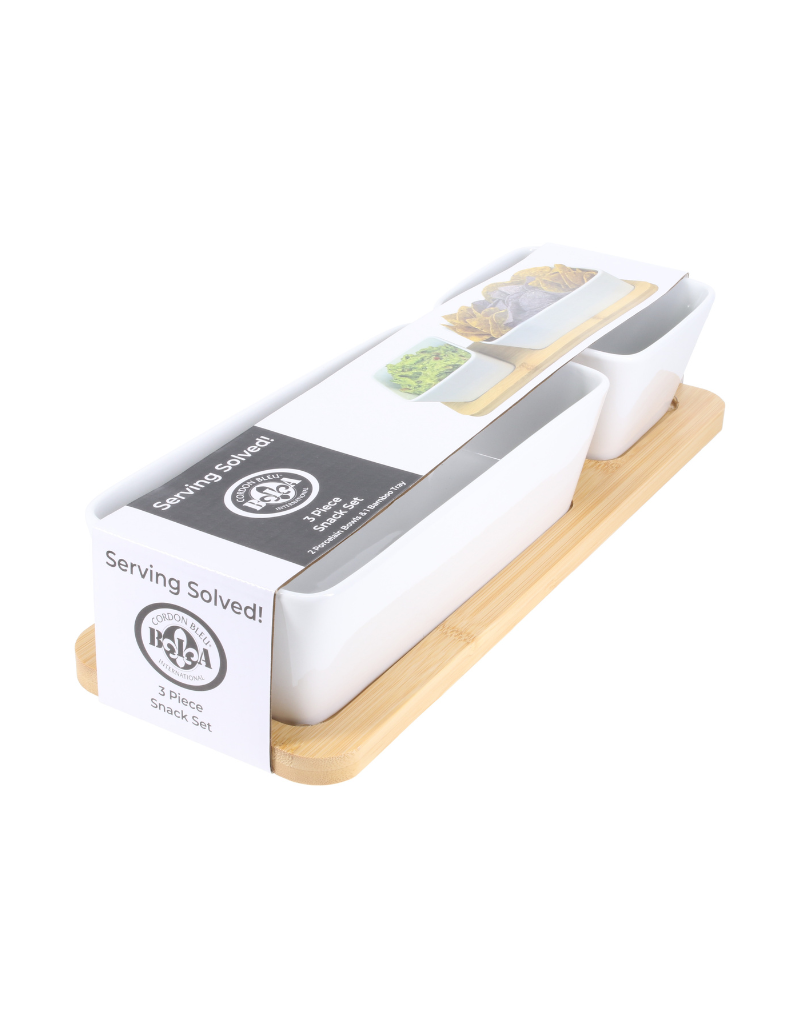 3 Piece Rectangular Bamboo Snack Set