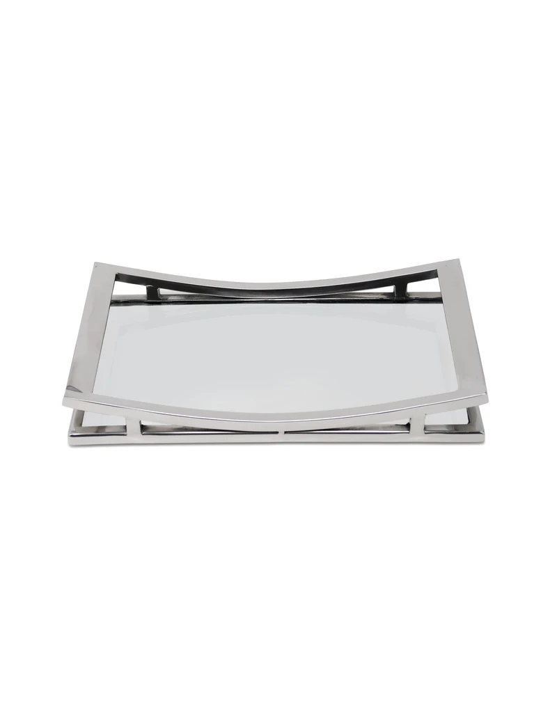 Silver Rectangle Mirror Tray with Silver