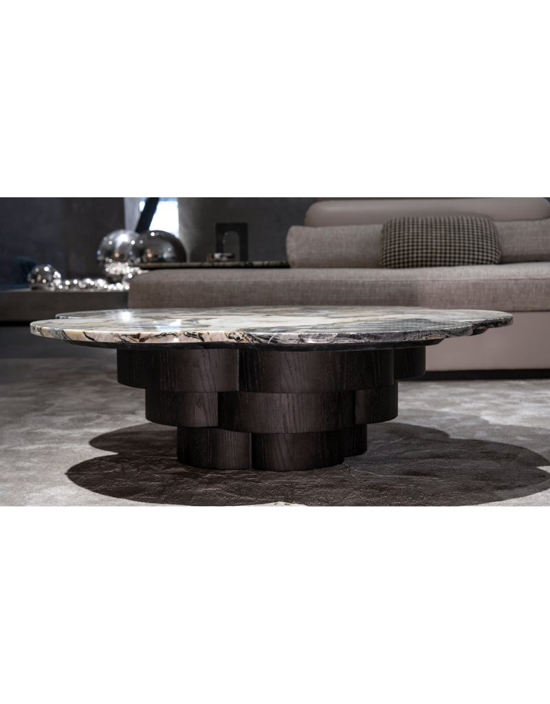 Van Gogh Marble Top Coffee Table with Black Oak Base