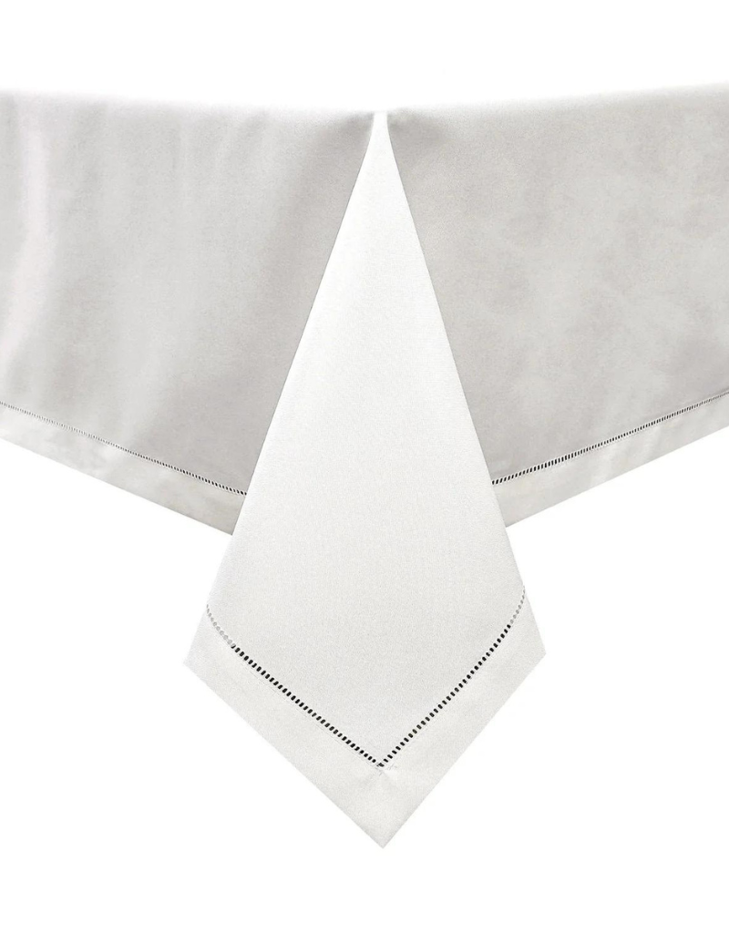 Poly Linen Look White Etched Seam Tablecloth #1551