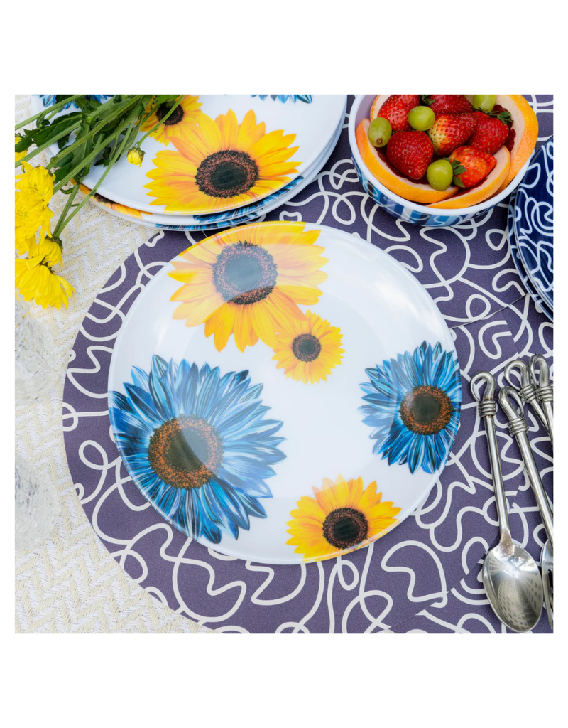 Elizabeth Sutton Collection: Blue Sunflower 12pc Melamine Dinnerware Set