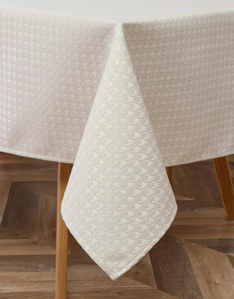 Jacquard White Gold Houndstooth Tablecloth #1374