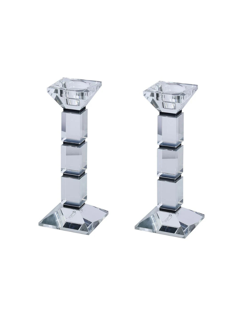 Set of 2 Black Crystal Candlesticks Square Design