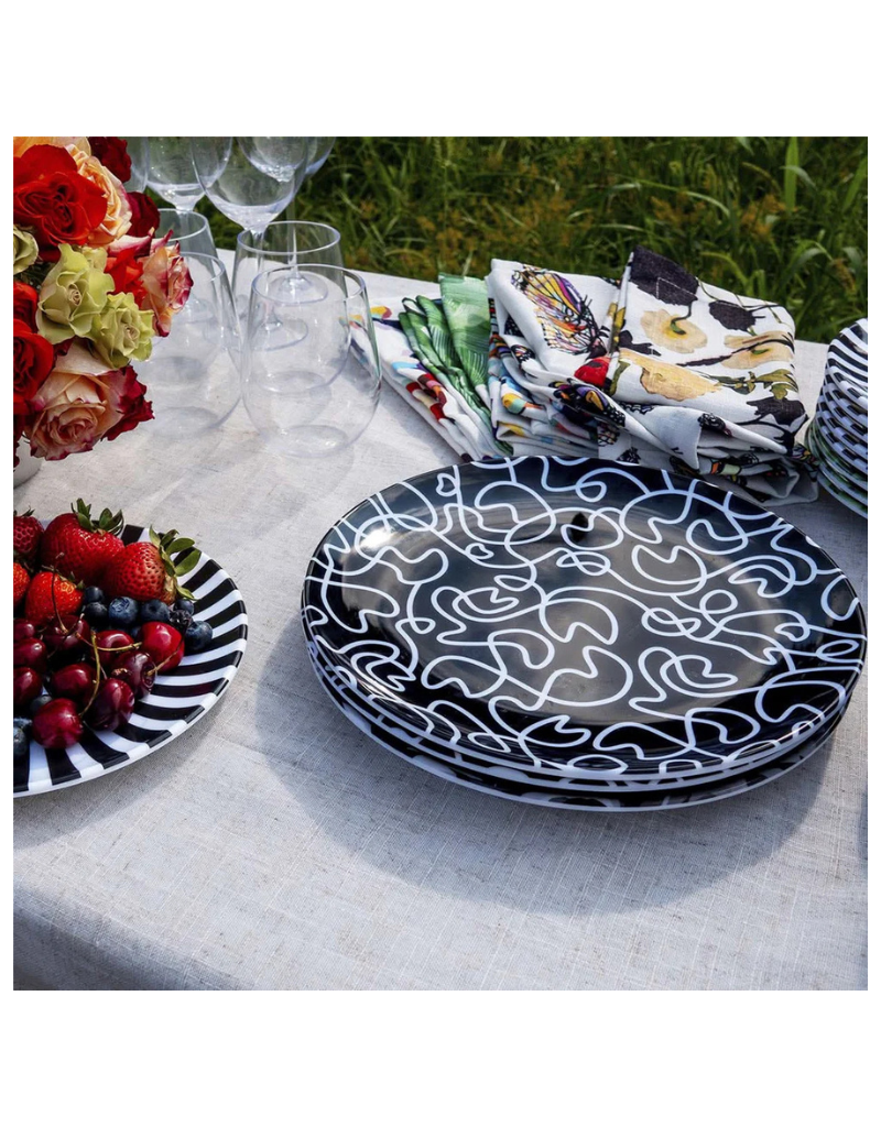 Elizabeth Sutton Collection: Black & White Squiggly 12pc Melamine Dinnerware Set