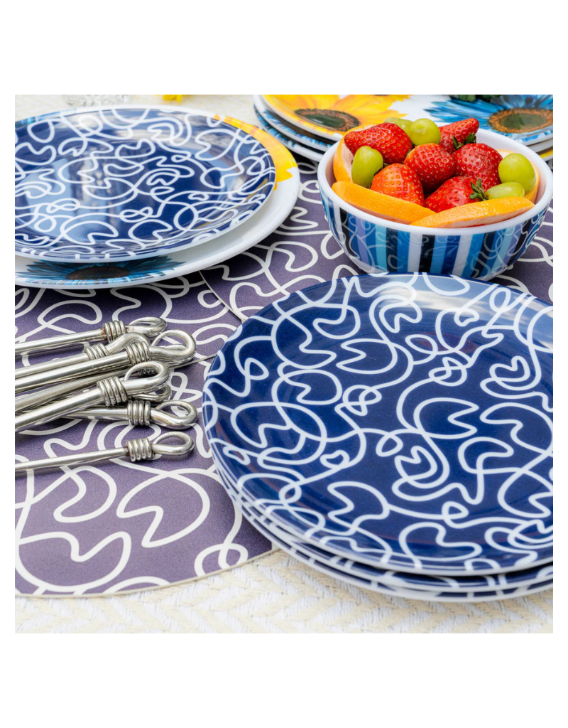 Elizabeth Sutton Collection:: Navy Squiggle 12pc Melamine Dinnerware Set
