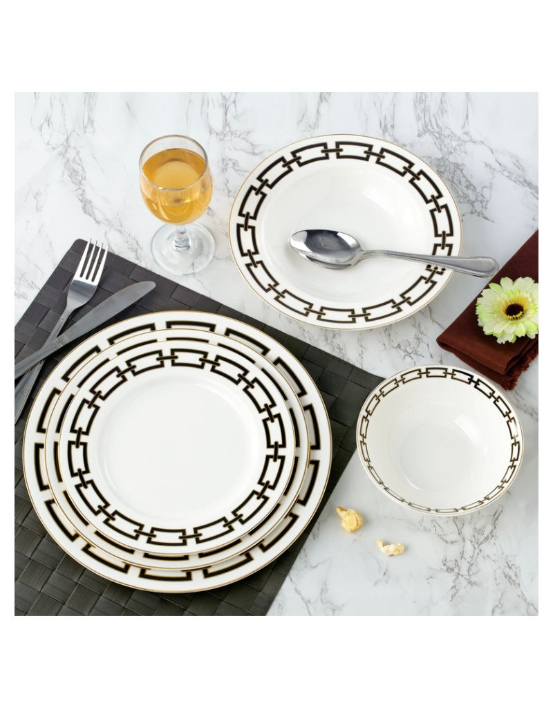 Abbey Black 20 Pc Bone China Dinnerware Set