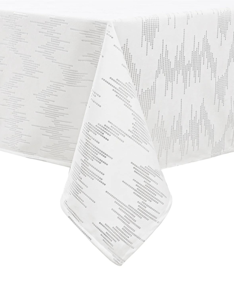 Velvet White Dotted & Silver Foil Print Tablecloth #1401