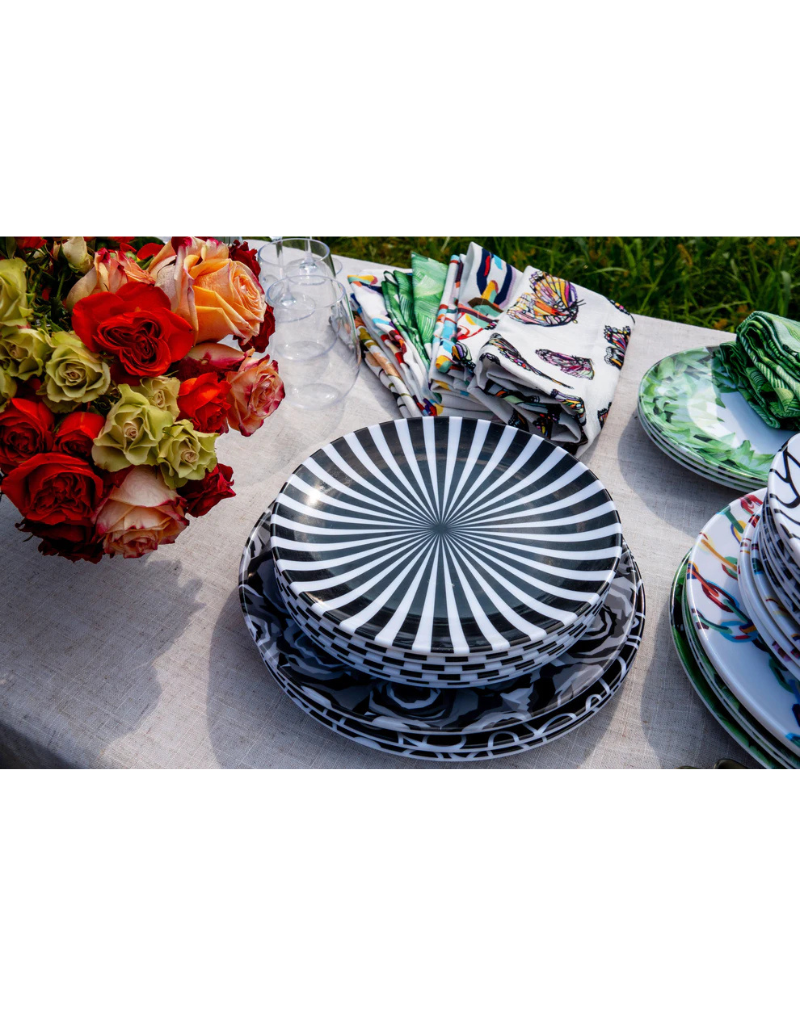 Elizabeth Sutton Collection: Black & White Starburst 12pc Melamine Dinnerware Set