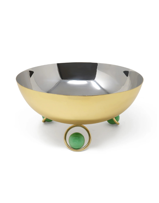 Large Gold Bowl with Green Dome Legs