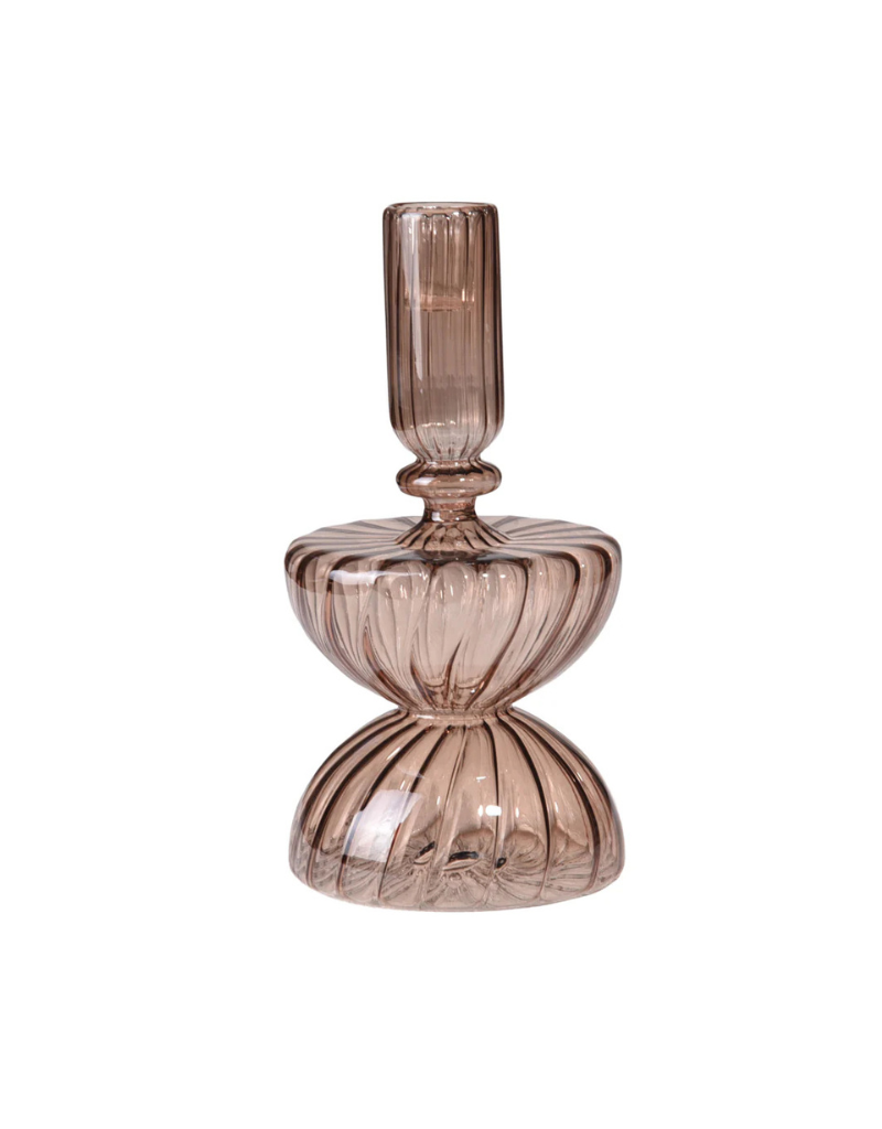 Amber Ribbed Free Form Candle Holder