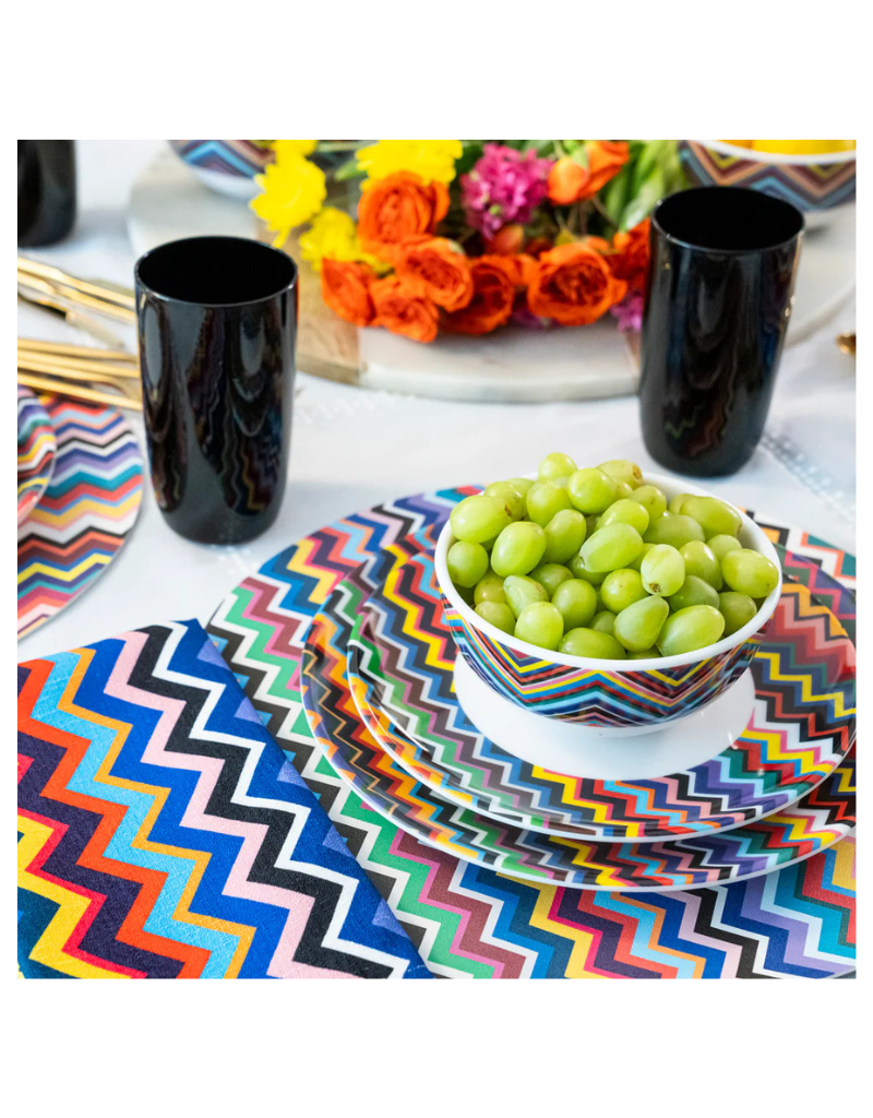 Elizabeth Sutton Collection: Multicolored Zig Zag 12pc Melamine Dinnerware Set