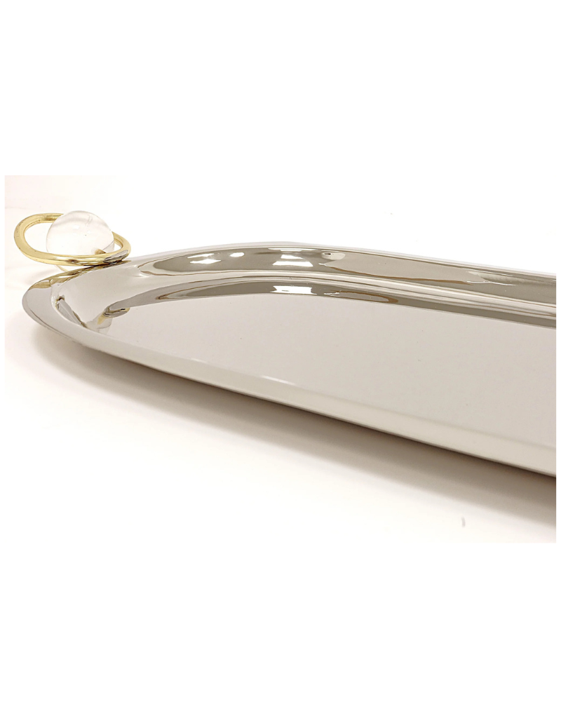 Oval Tray with Ball and Gold Ring Handles