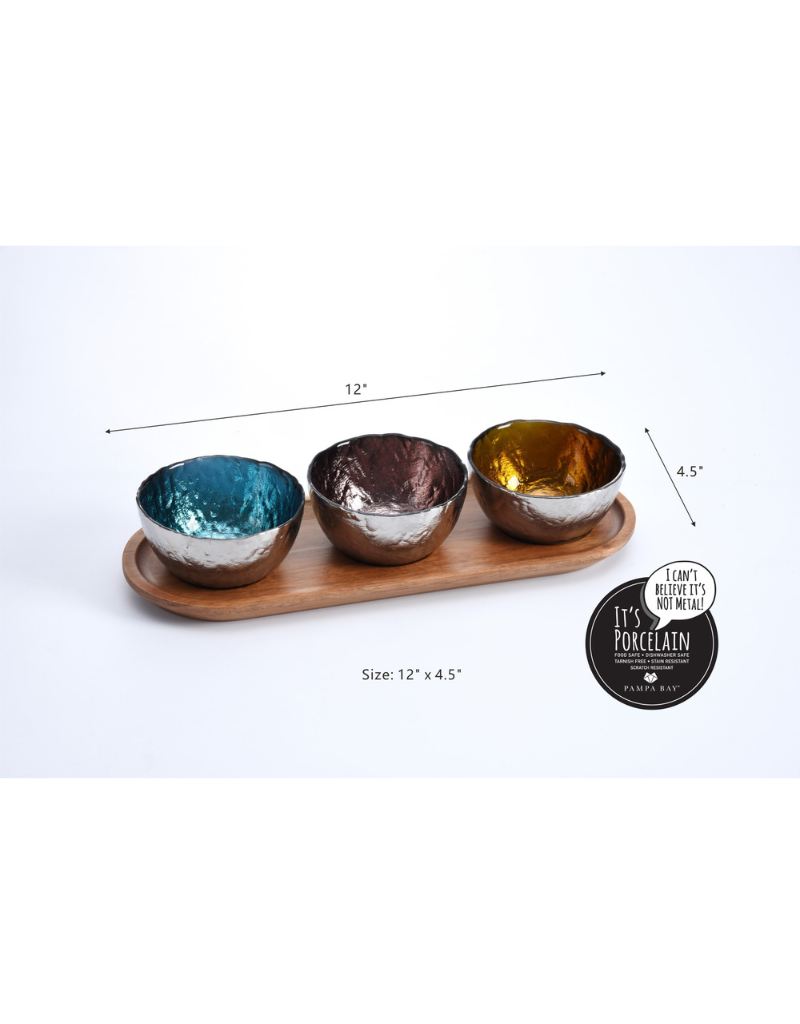 Set Of 3 Colored Glass Bowls & Tray