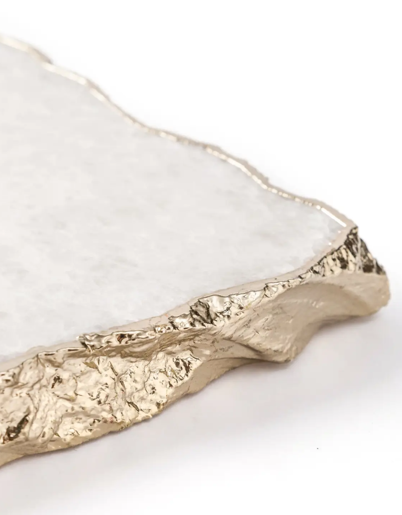White Quartz Cheese Board with Gold Edges