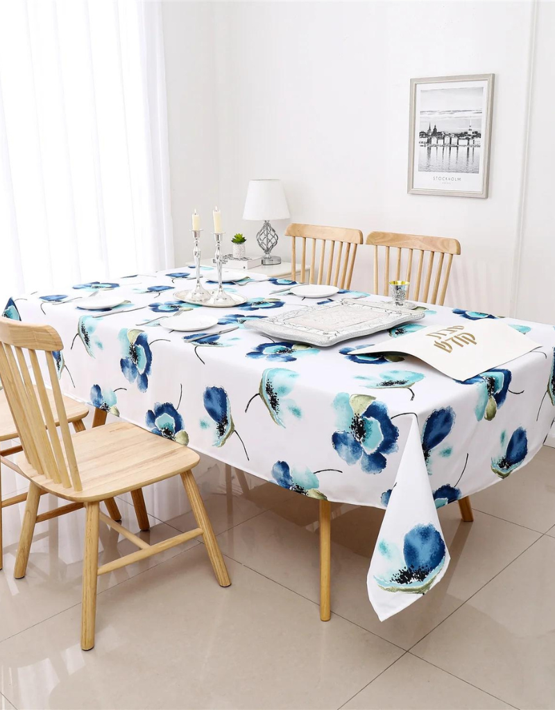 Poly Blue Floral Tablecloth #1501