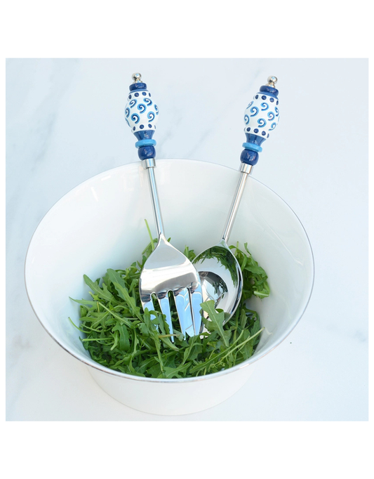 Blue & White Artisan Salad Server Set