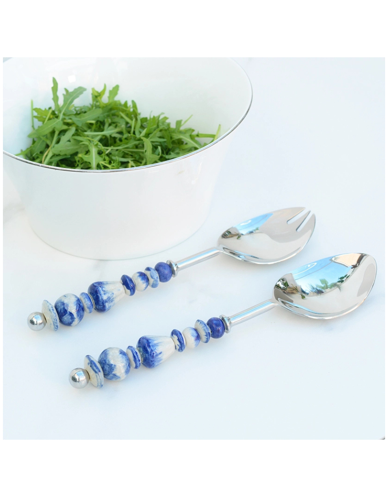 Blue Artisan Ceramic Salad Server Set