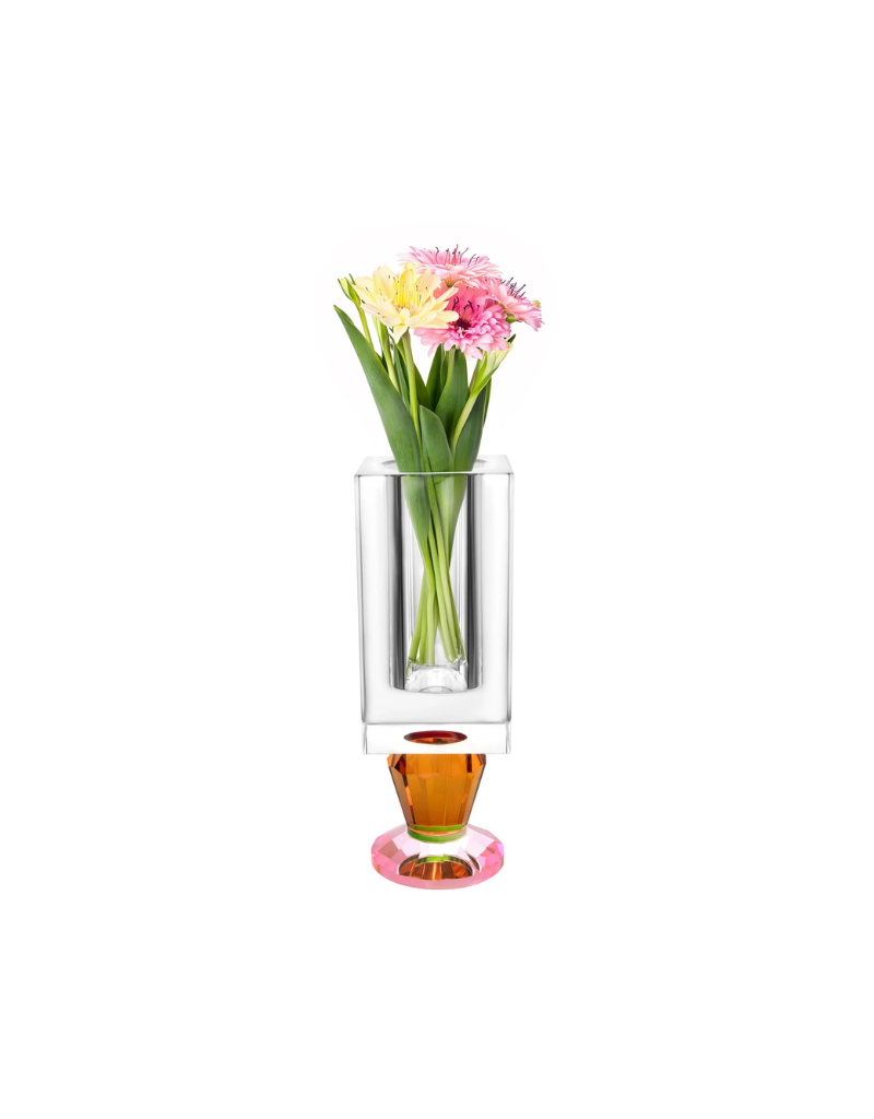 Crystal Vase with Pink and Amber Color Base