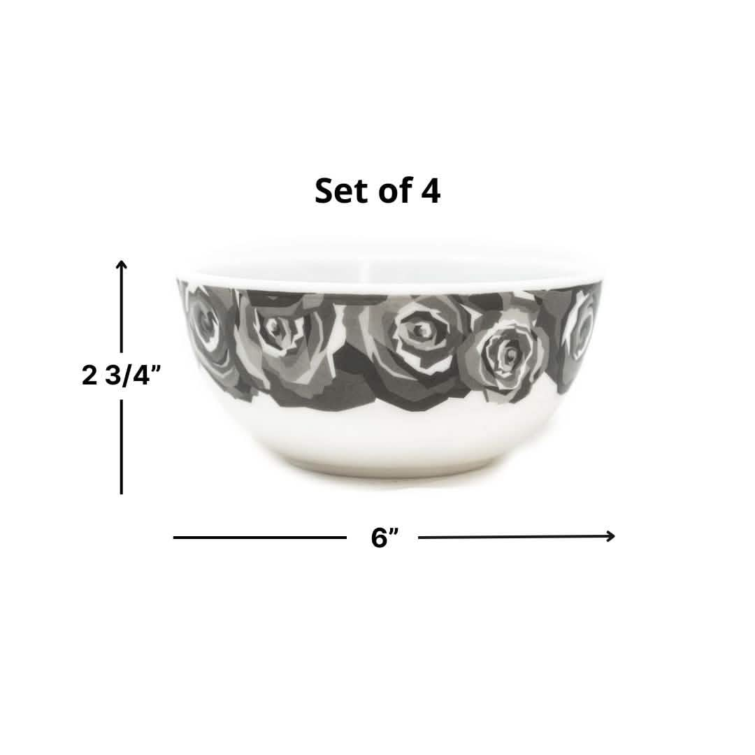 Elizabeth Sutton Collection: Grayscale Roses Melamine Bowl Set