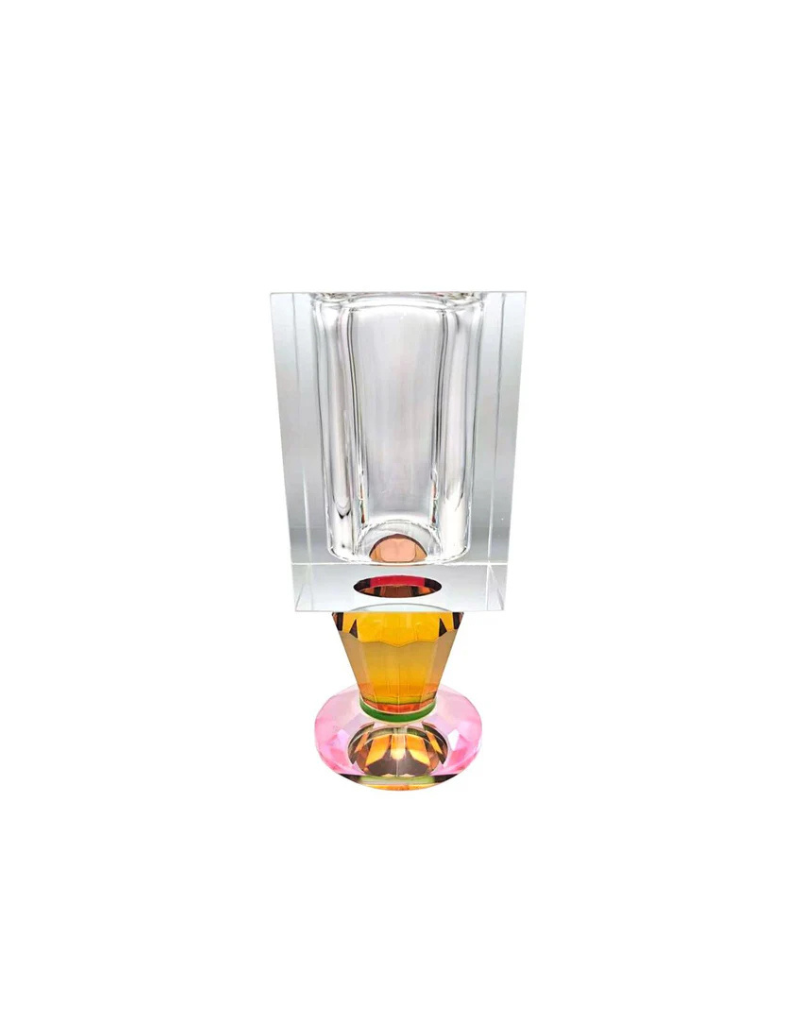 Crystal Vase with Pink and Amber Color Base