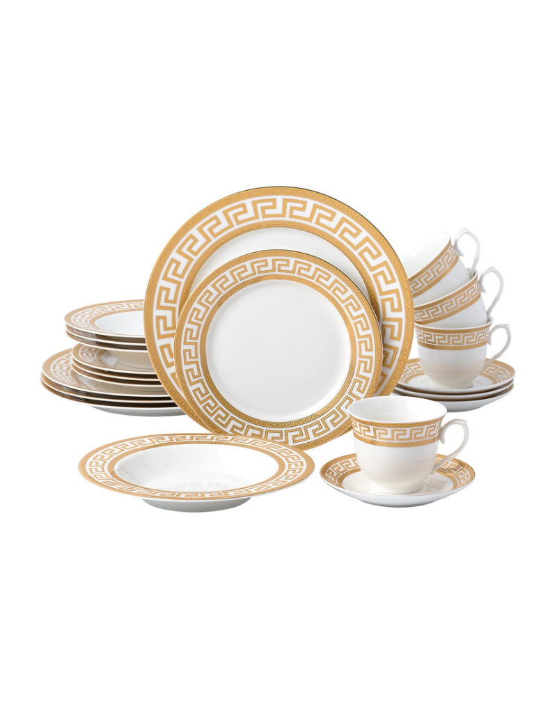 Greek Key White 20pc Stoneware Dinnerware Set