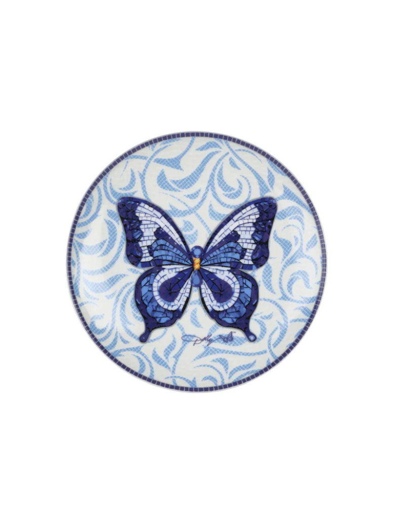 Dolly Parton Jeweled Mosaic Blue Butterfly 12Pc Porcelain Dinnerware Set
