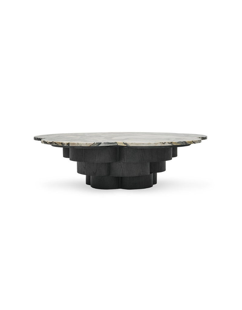 Van Gogh Marble Top Coffee Table with Black Oak Base