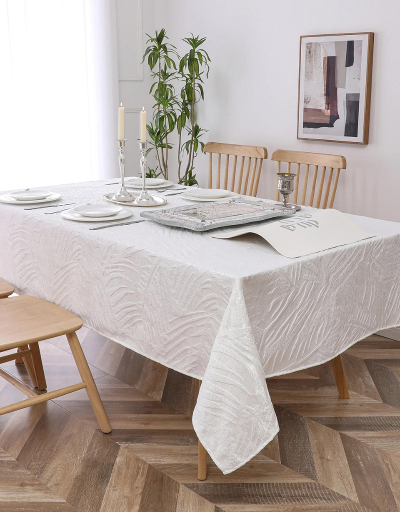 Jacquard White Leaves Tablecloth #1381