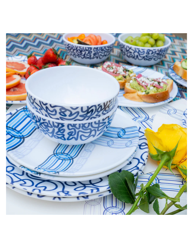 Elizabeth Sutton Collection:: Navy Squiggle 12pc Melamine Dinnerware Set