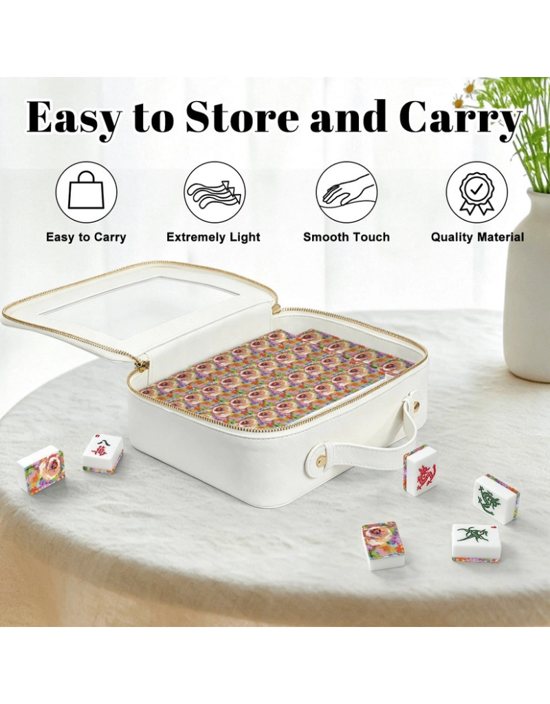 Acrylic Painted Florals American Mahjong Tiles + Case