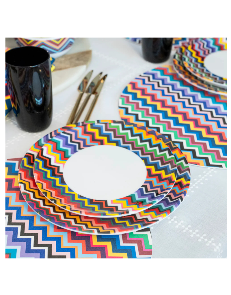 Elizabeth Sutton Collection: Multicolored Zig Zag 12pc Melamine Dinnerware Set