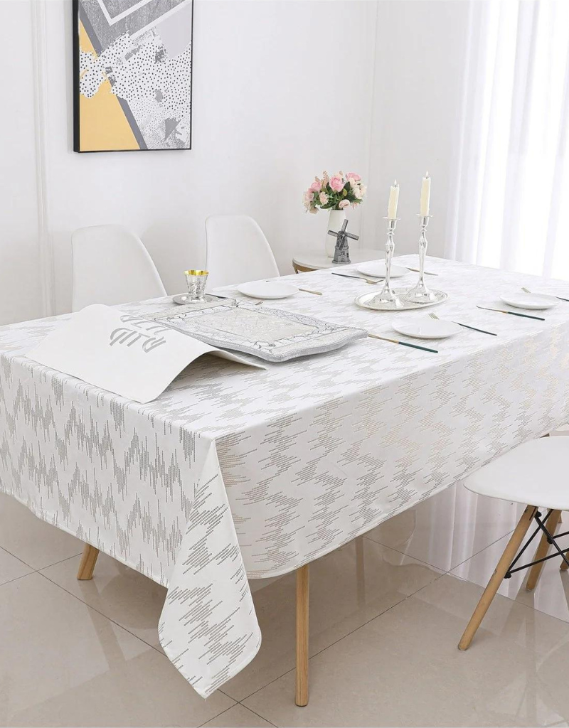 Velvet White & Dotted Gold Foil Print Tablecloth #1400