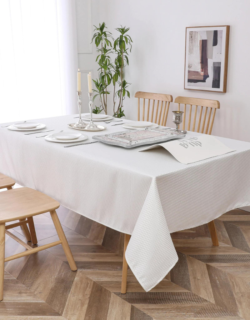 Jacquard Chenille White Tablecloth #1379
