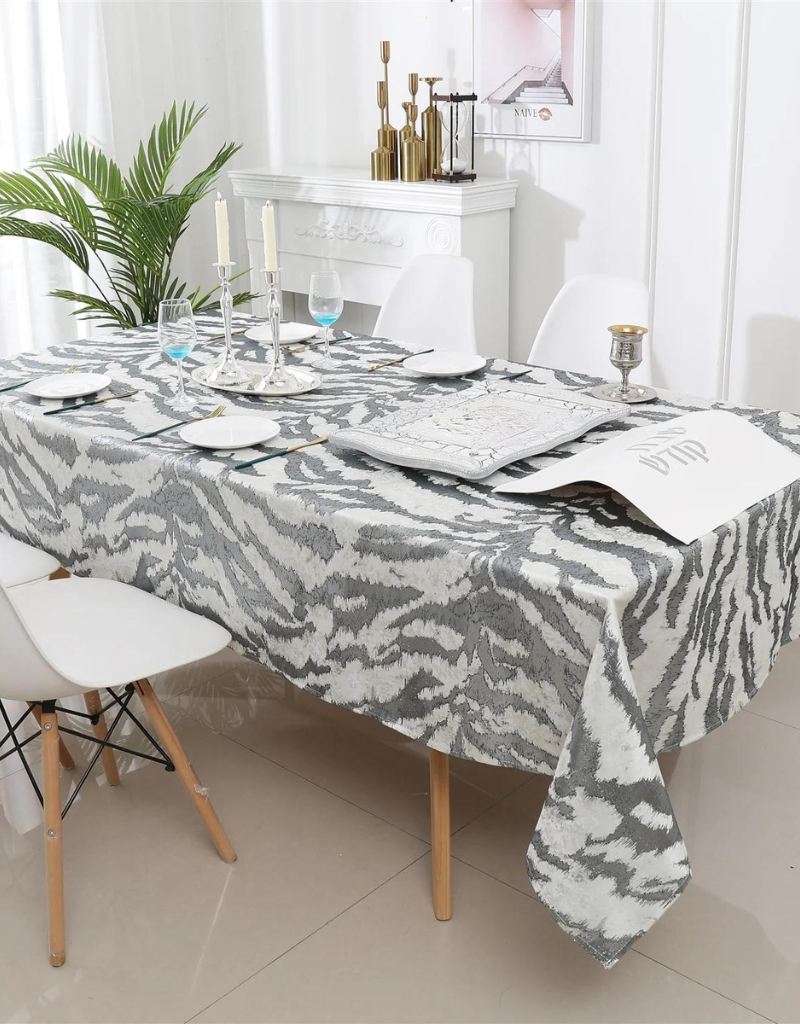 Jacquard White & Silver Tablecloth #1315