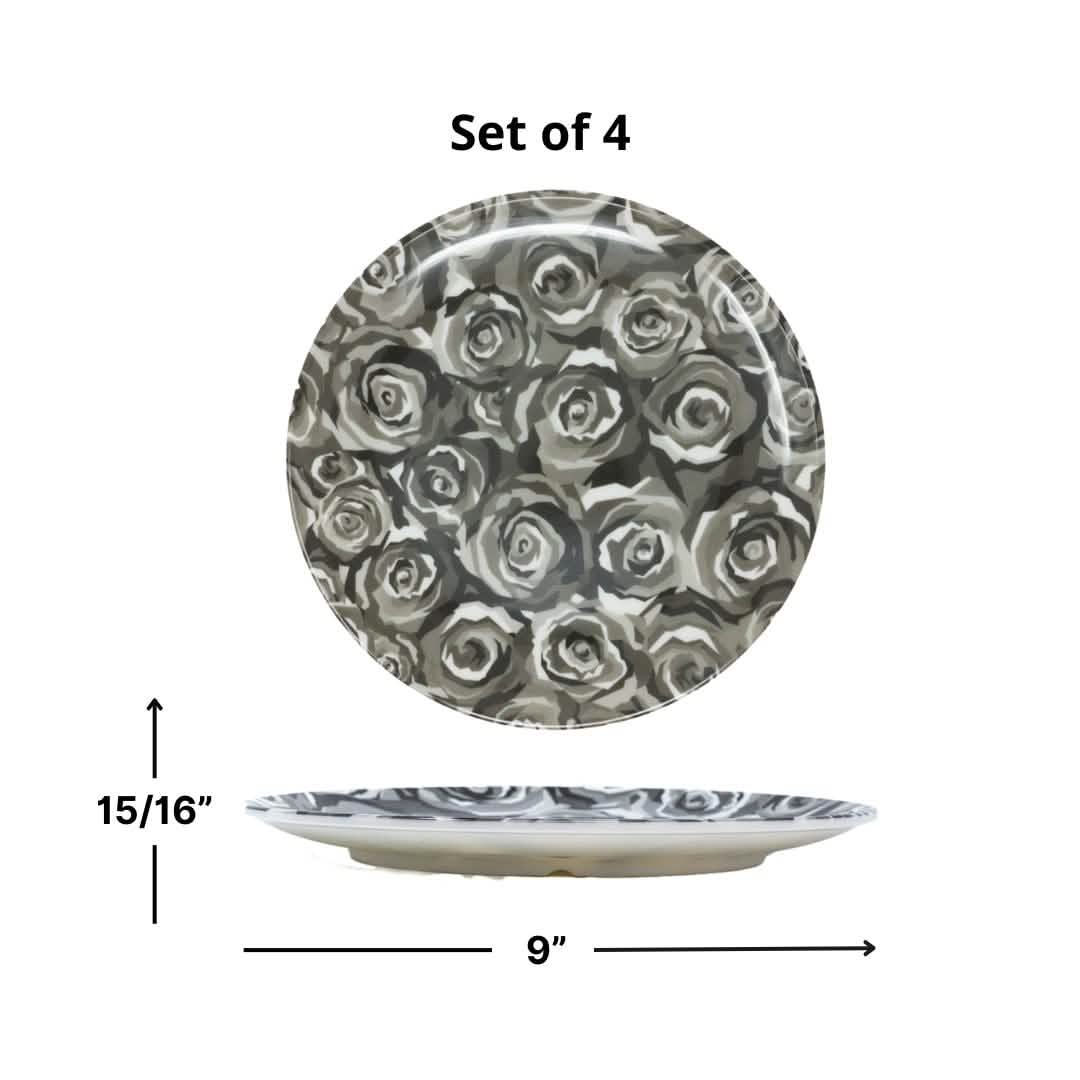 Elizabeth Sutton Collection: Grayscale Roses Salad Plate Set